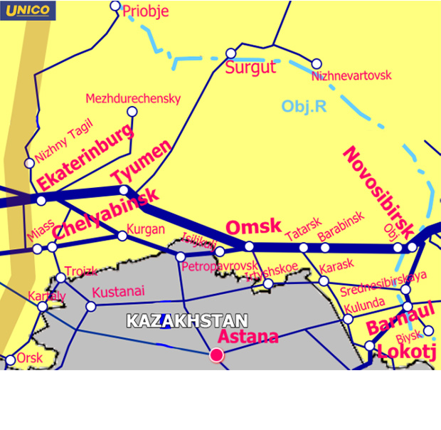 西シベリア鉄道地図