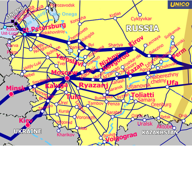 ロシア西部鉄道地図