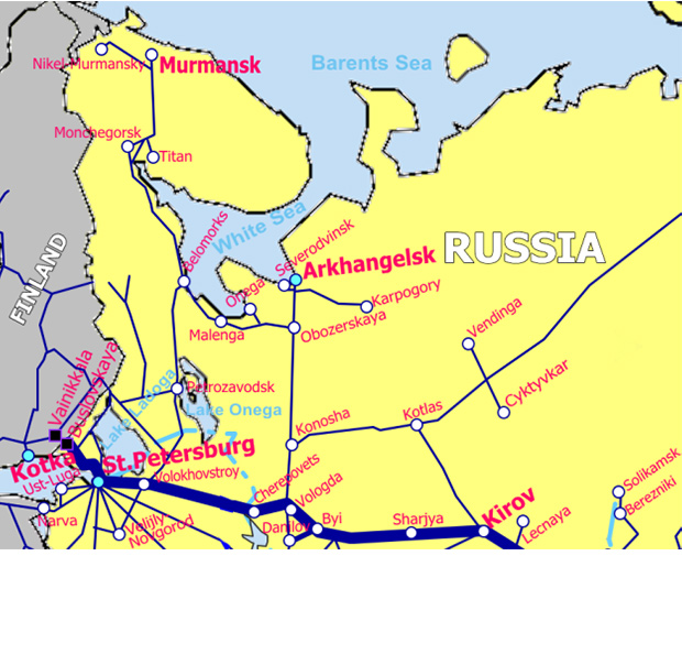 ロシア北部鉄道地図