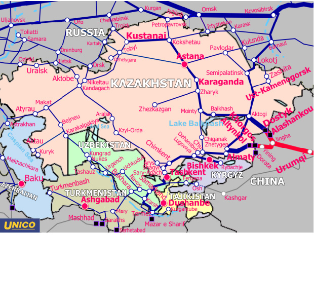 中央アジア鉄道地図